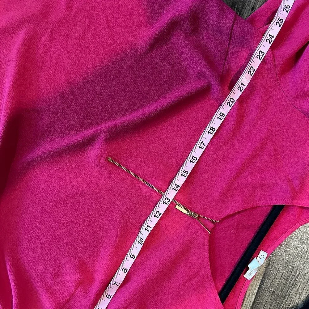 Hot Pink 3/4 Sleeve Women's Blouse Gold Zipper - Picture 7 of 9